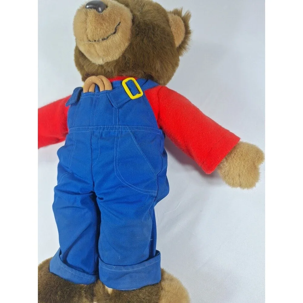 Vintage JS International Plush Teddy Bear Blue Overalls Red Shirt 14